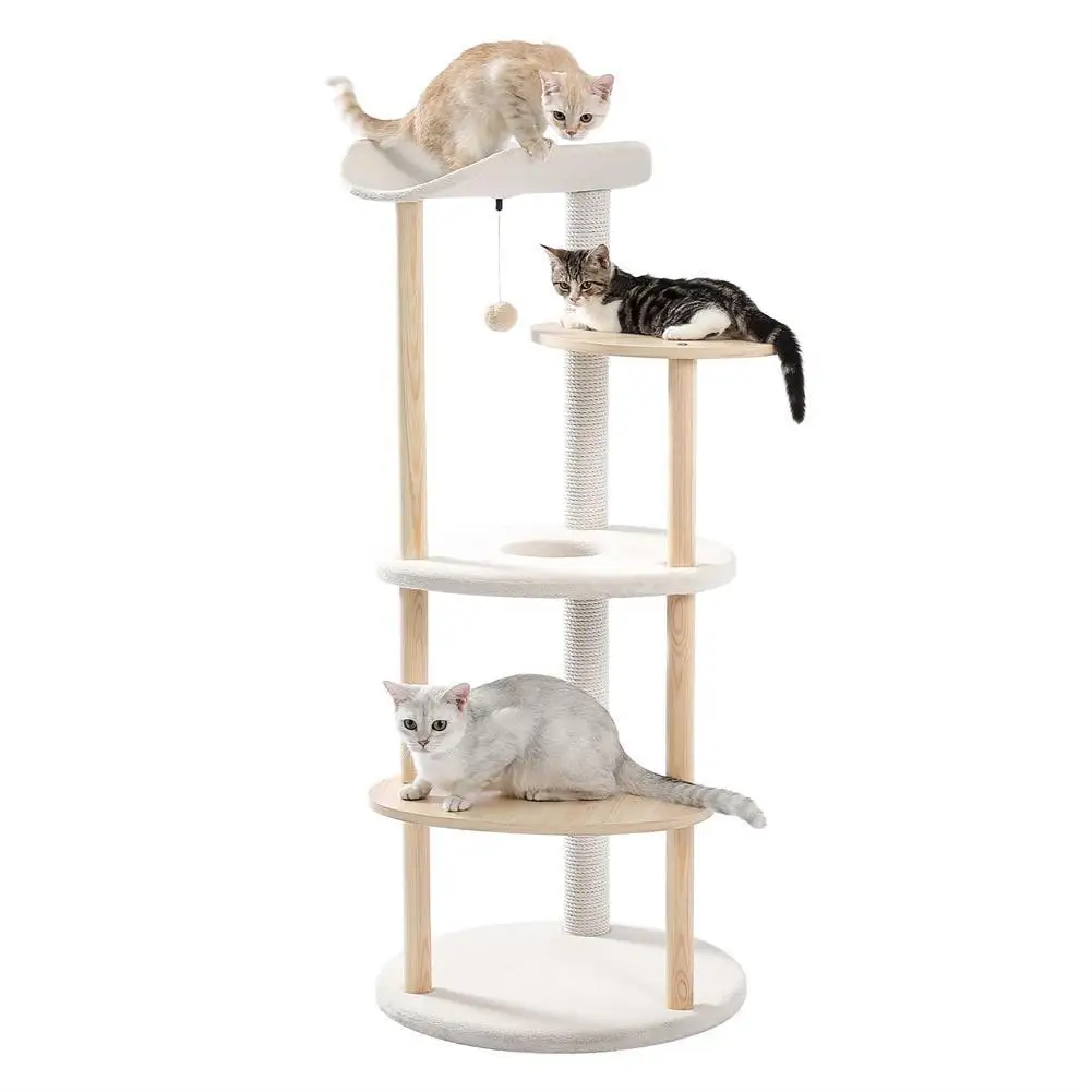 

Многослойная кошачья деревья, Современная башня для кошек с верхним лежачим гнездом, Когтеточка, прыгающая платформа, плюшевый подвесной шар
