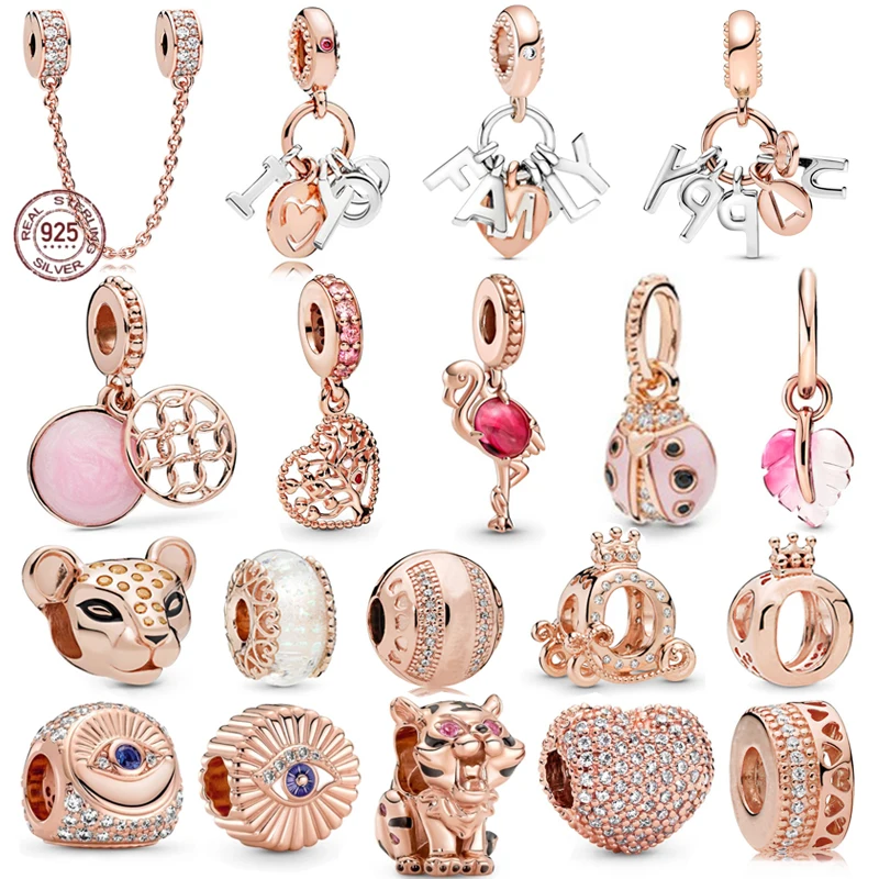 

New Classic 925 Sterling Silver Rose Gold Tiger Leopard Charm fit Pandora Bracelet Necklace Making DIY Fine Jewelry Gift