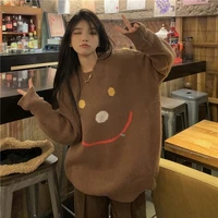 fashion loose round neck smiley face printing round neck thick sweater women 2021 winter new korean style pullover sweater