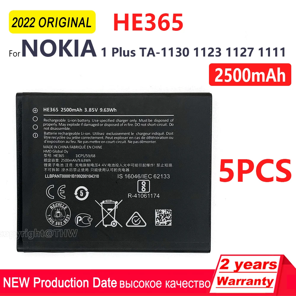 

Genuine Replacement Battery For Nokia 1 Plus TA-1130 1123 1127 1111 HE365 2500mAh Smart Mobile Phone In Stock +Tracking Number