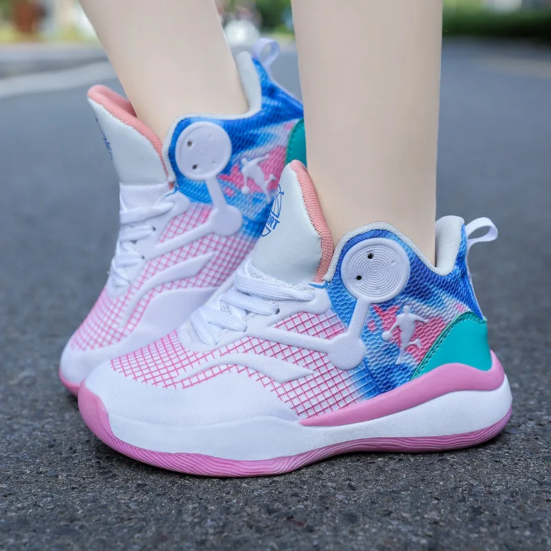 New Kids Sneakers High Top Boys Basketball Shoes Size 31-40 Teenagers Shoes Thick Sole Non-slip Outdoor Children Sports Shoes