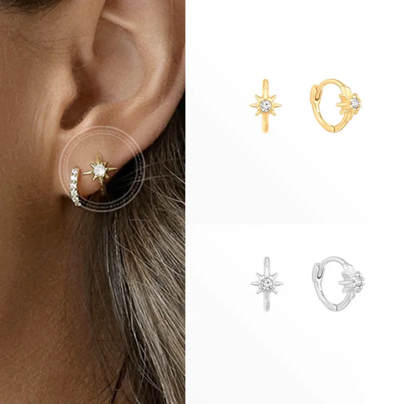 

925 Sterling Silver hoop earrings for Women Simple Geometry Zircon Crystal Small Hoop Earring Fashion Jewelry 2021 trend Brincos