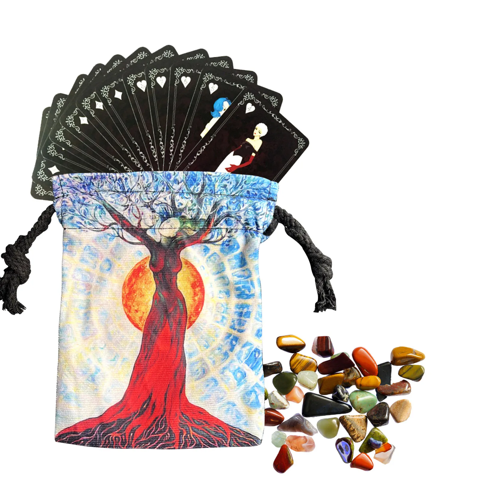 

Сумка Tarot Rune с рисунком дерева, прочная сумка для хранения карт и костей, толстые Искусственные драгоценности, кристаллы