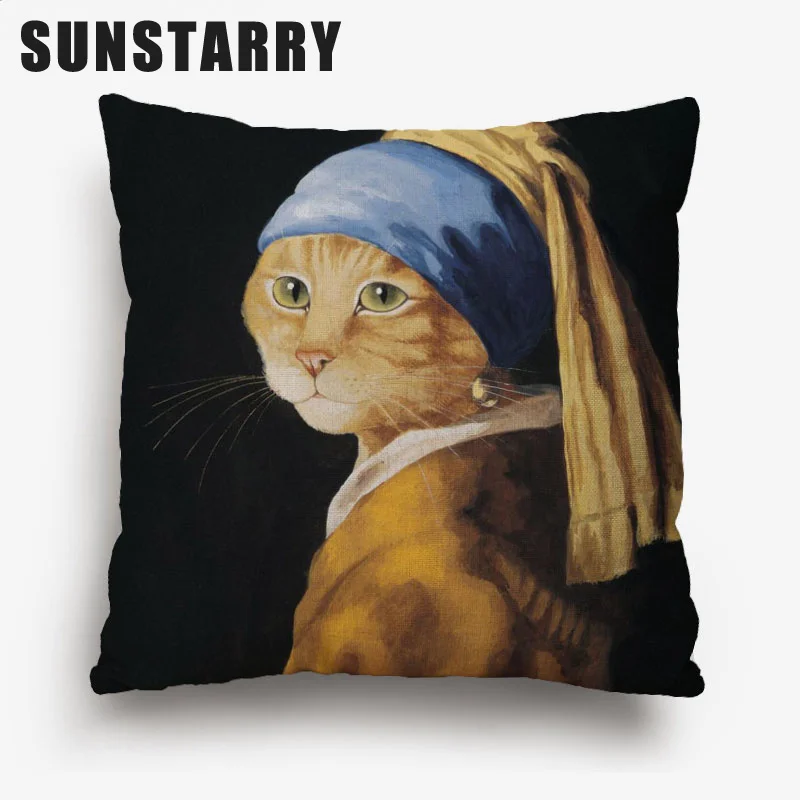 

Animal Painting Throw Pillow Case Famous Oil Painting Beige Linen Cushion Cover For Home Sofa Decoration 45X45cm Funda Cojín