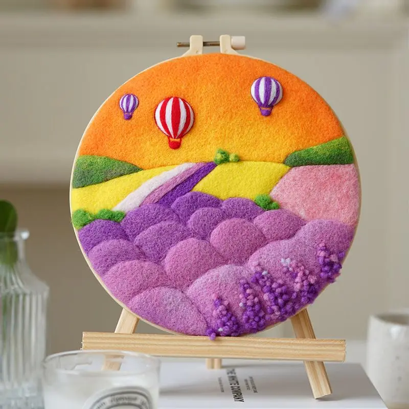 

GATYZTORY Lavender Frame Balloon Needle Wool Painting Picture DIY Wool Felting Painting With Embroidery For DIY Gift 20x20cm