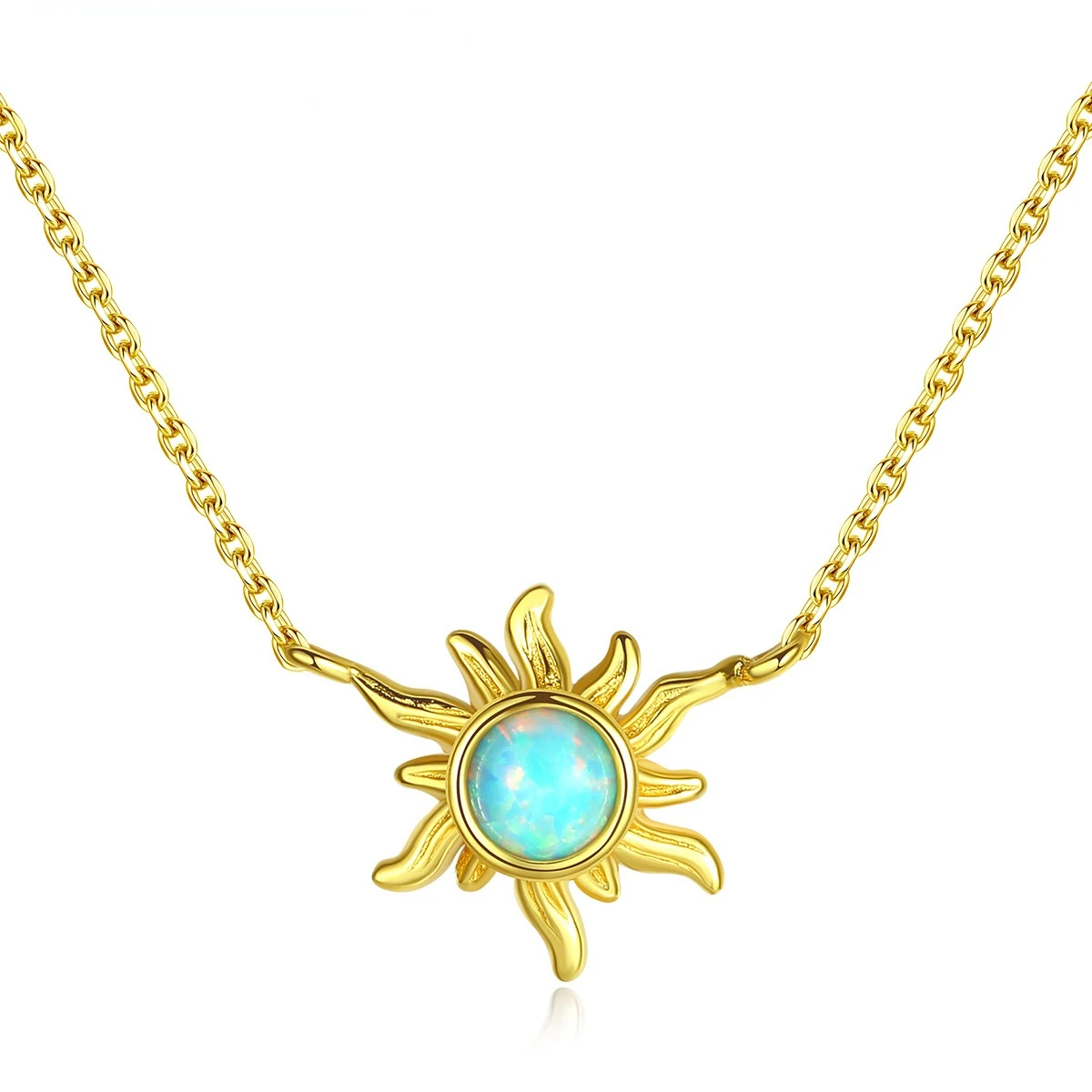 

bamoer Authentic 925 Sterling Silver White Opal Sun Pendant Necklace for Women Chain Link Necklaces Silver 925 Jewelry 17.71''