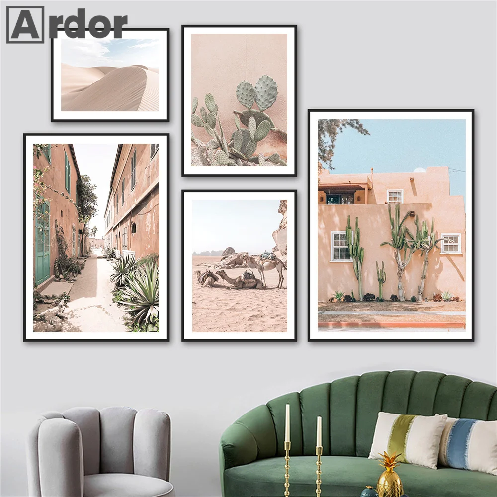 

Morocco Cactus Desert Camel Mediterranean Landscape Wall Art Canvas Painting Nordic Posters And Prints Living Room Home Decor
