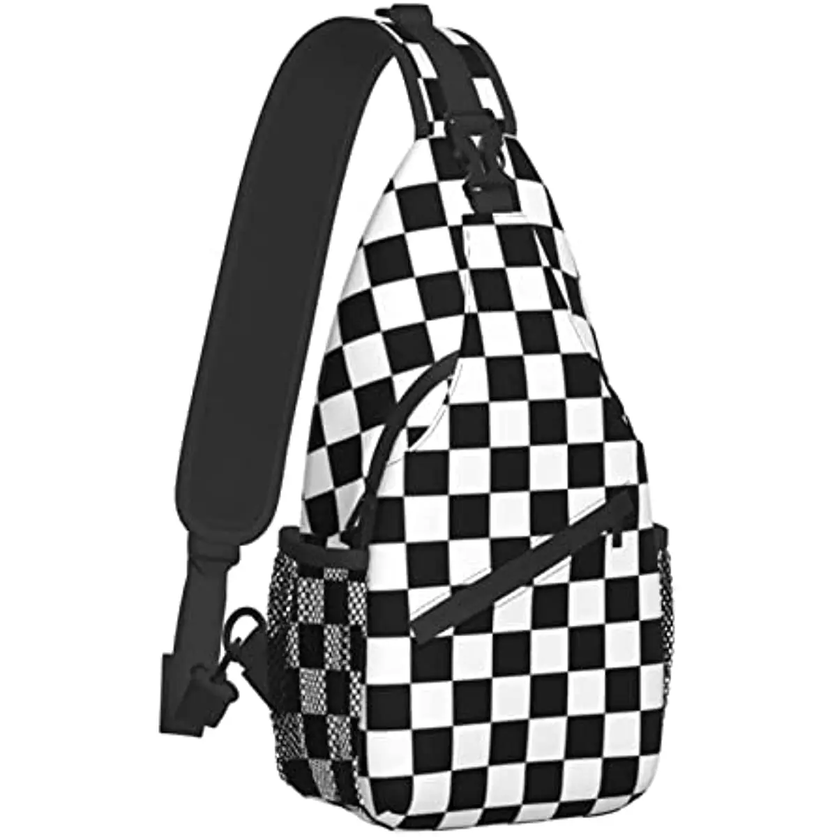 

Black White Checkered Flag Sling Backpack Crossbody Shoulder Bags for Women Men Sling Bag Travel Hiking Chest Bag Daypack Unisex