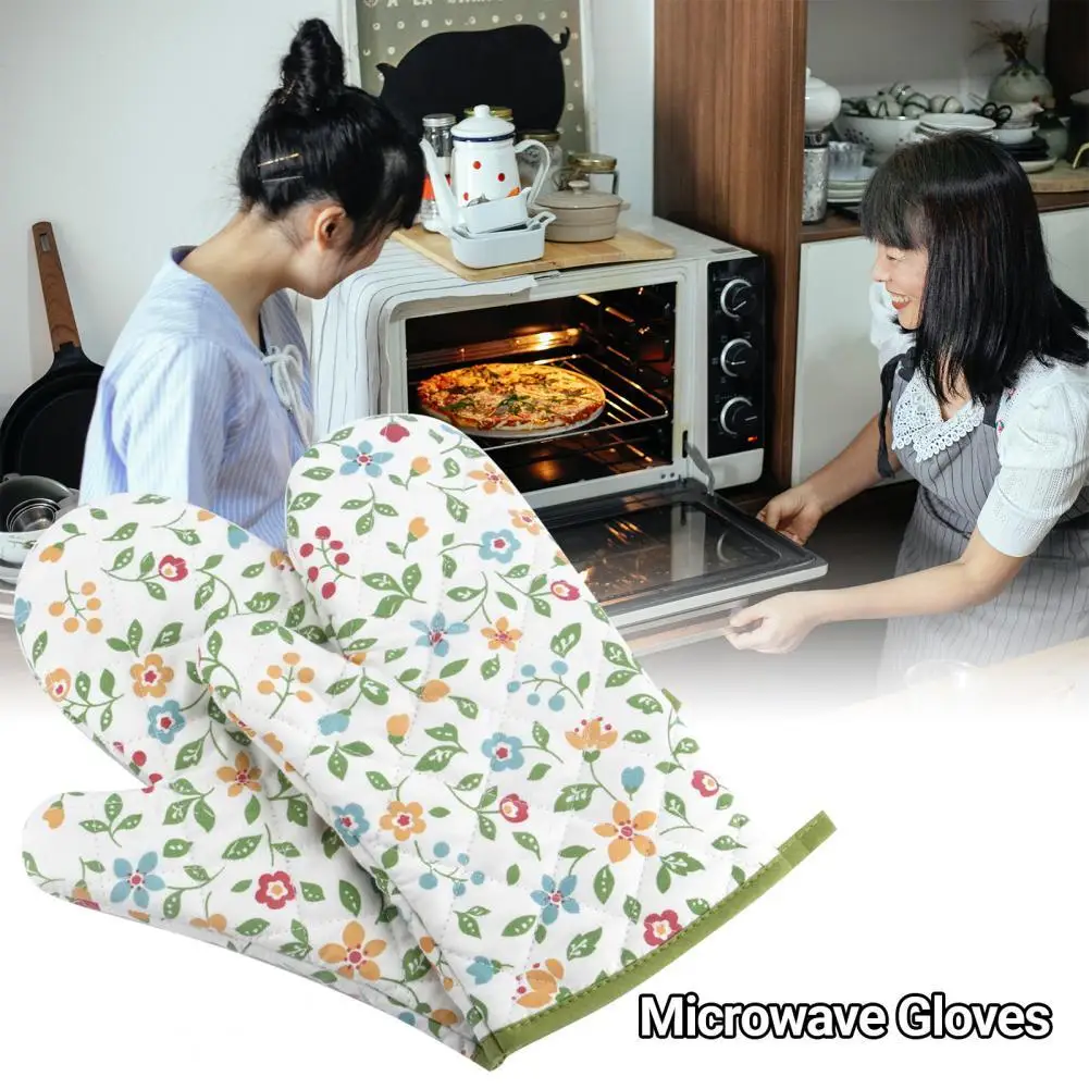 

Useful Mittens Flower Pattern Cooking Tool Microwave Gloves Kitchen Heat Resistant Gloves