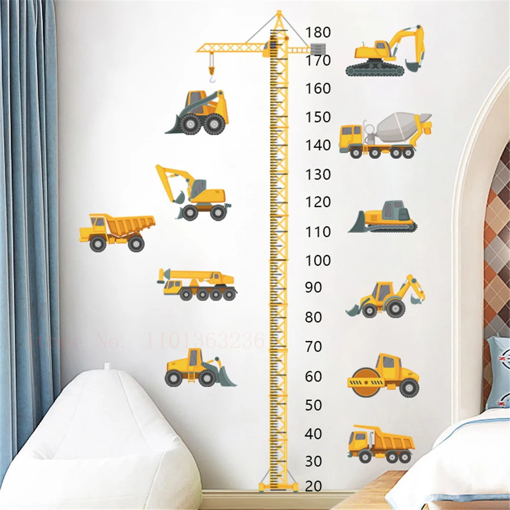 

Construction Vehicle Tower Crane height stickers For Kids Room Kindergarten Baby Measuring Height Ruler Wall Stickers Boys Gift