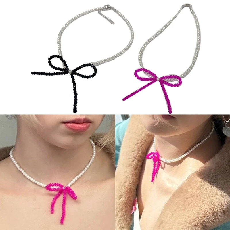 

Imitation Pearls Small Bowknot Choker Pearls Bowknot Necklace Y2k Accessories