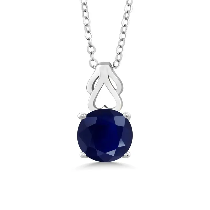 

925 Sterling Silver Blue Sapphire Pendant Necklace For Women (2.50 Cttw, Gemstone Birthstone, With 18 inch Silver Chain)