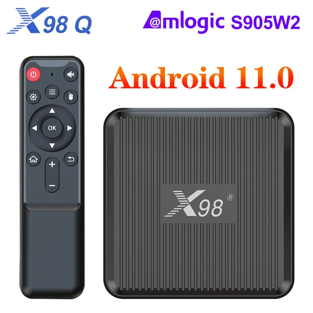 

X98Q TV Box Android 11 Amlogic S905W2 RAM 2G ROM 16GB Support H.265 AV1 Dual Wifi Set Top Box X98 Q HDR 10+ Youtube Media Player