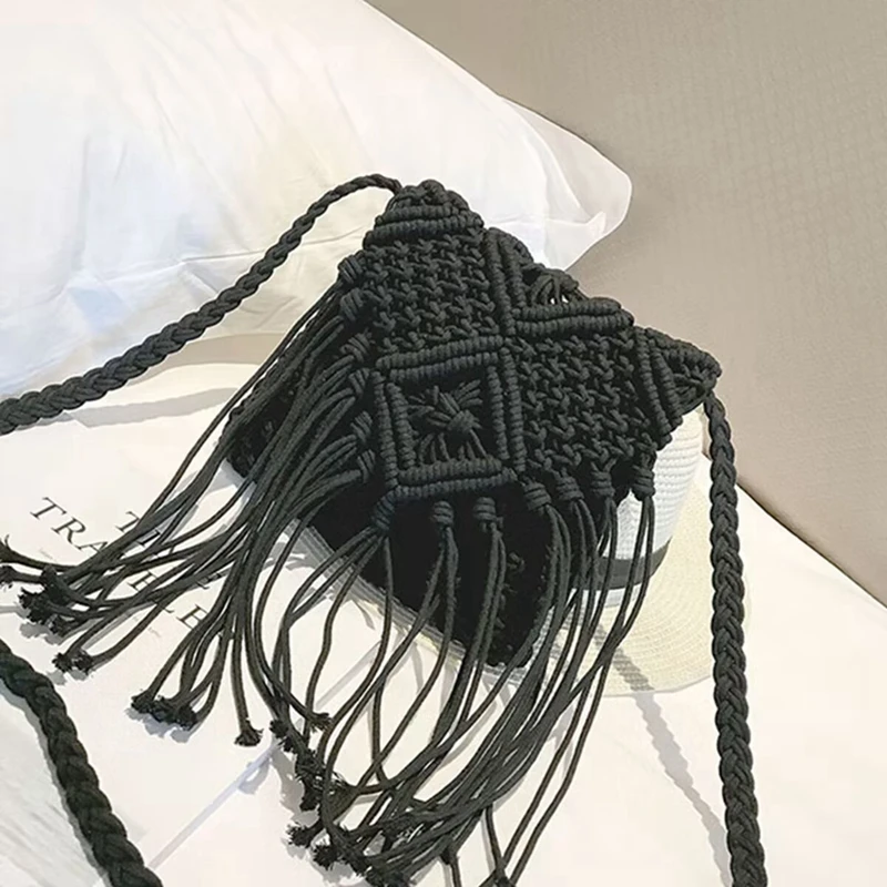 Fashionable Flap Woven One Shoulder Crossbody Bag long Tassel small square bag Summer Zipper Beach Bag