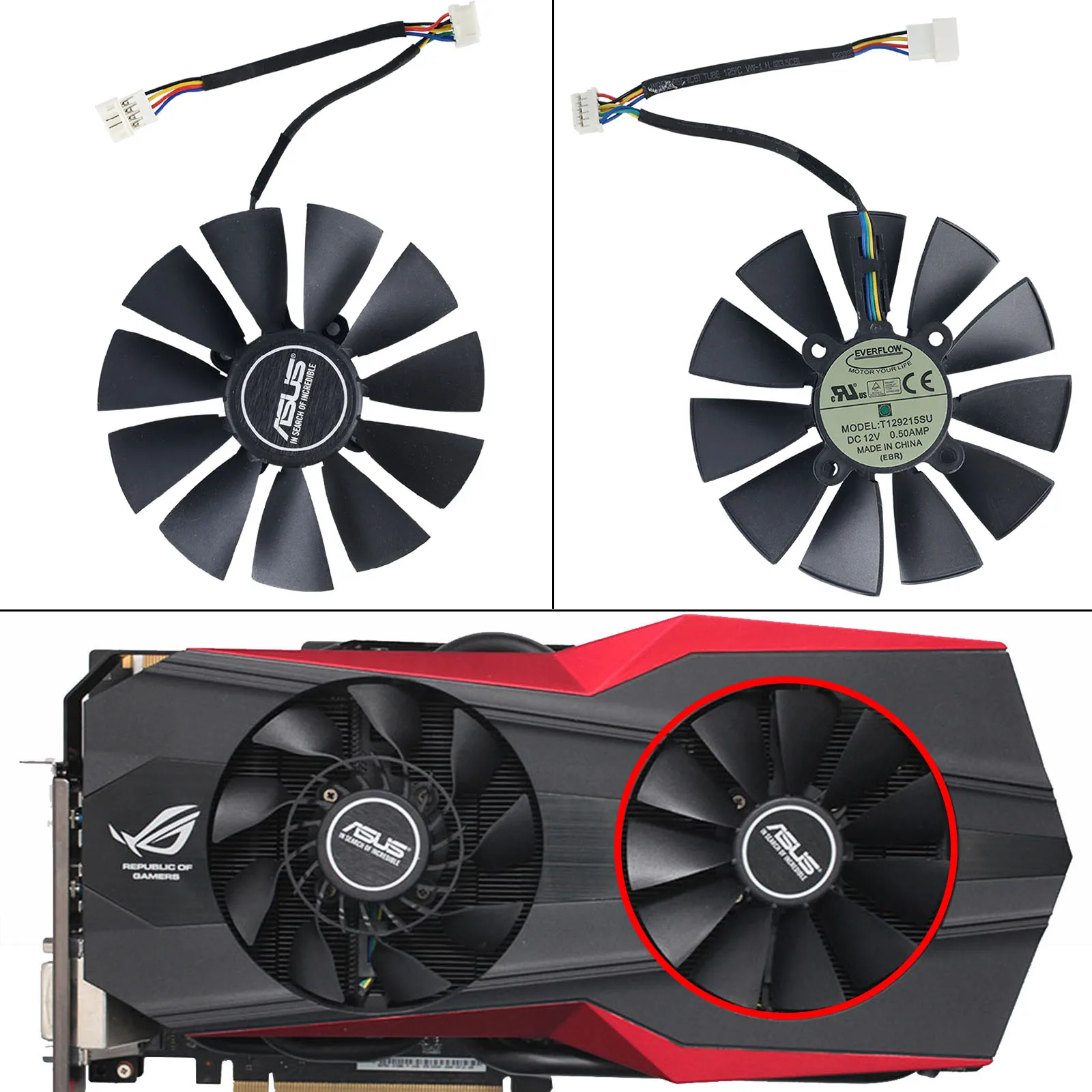 

95 мм оригинальный охлаждающий вентилятор T129215SU DC 12 В 780 а для ASUS GTX760 280 780TI R9 290 390 R9 280X 290X R9 390X GTX970 VGA карты