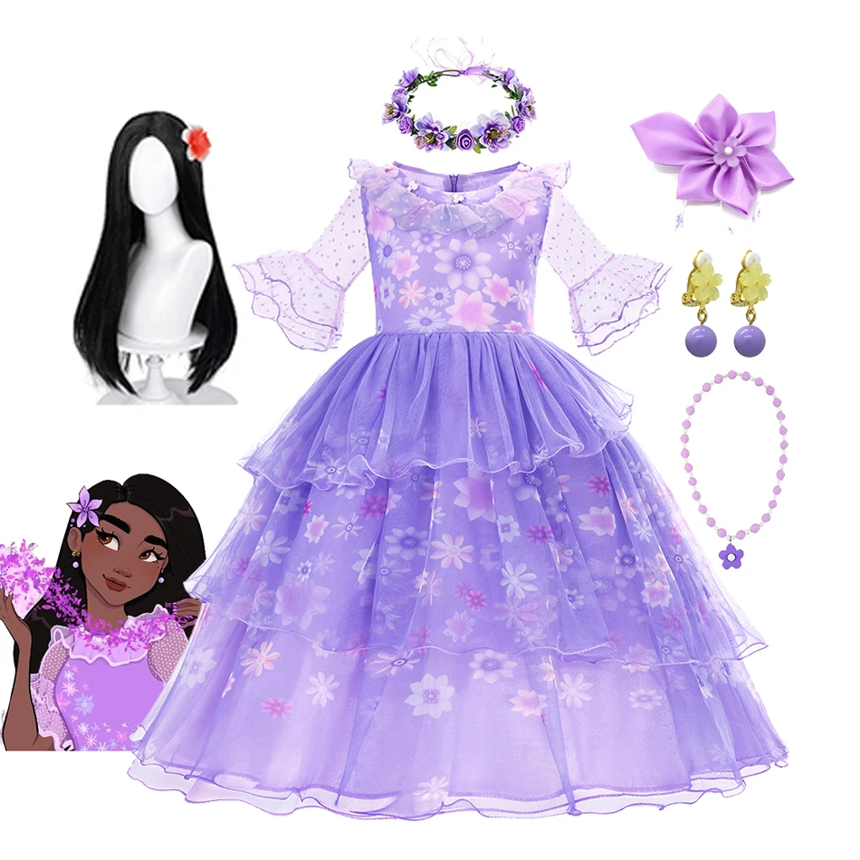 

Disney Isabela Encanto Costume Girls Princess Elsa Anna Frozen Dresses Mirabel Cinderella Jasmine Little Mermaid Party Cosplay