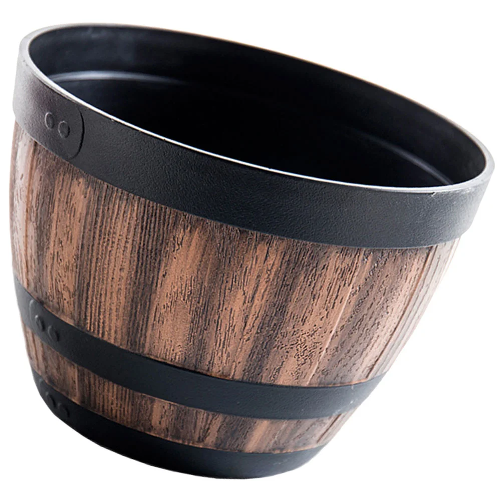

Barreled Flowerpot Faux Outdoor Plants Vintage Rustic Vase Plastic Wooden Planter