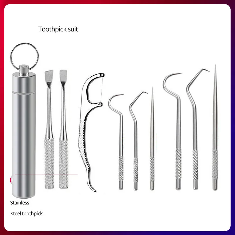 

7PCS SET Stainless Steel Toothpick Set Tooth Flossing Reusable Toothpicks Portable Toothpick Floss Teeth Cleaner Oral Cleaning