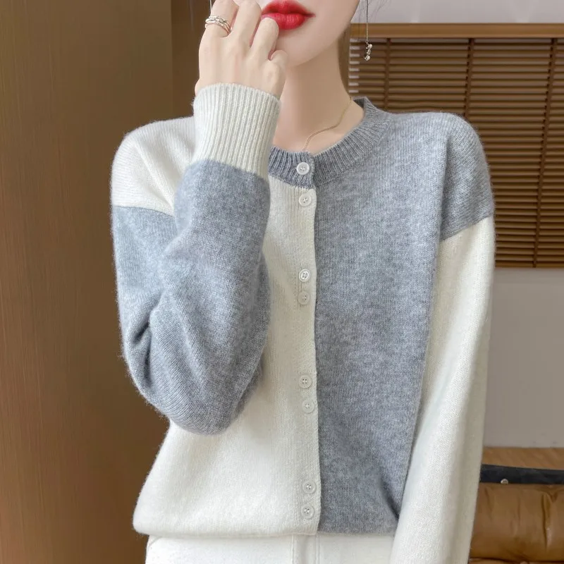 Новый хит продаж женский кардиган с круглым вырезом свитер из 100% чистой шерсти
