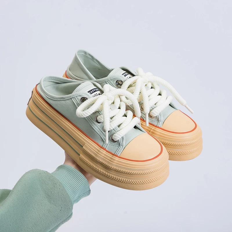 

Женские кроссовки мятно-зеленого цвета, Новинка осени 2023, обувь для девочек, стильная повседневная холщовая обувь для студентов и колледжа, однотонная обувь на шнуровке, Размеры 35-40
