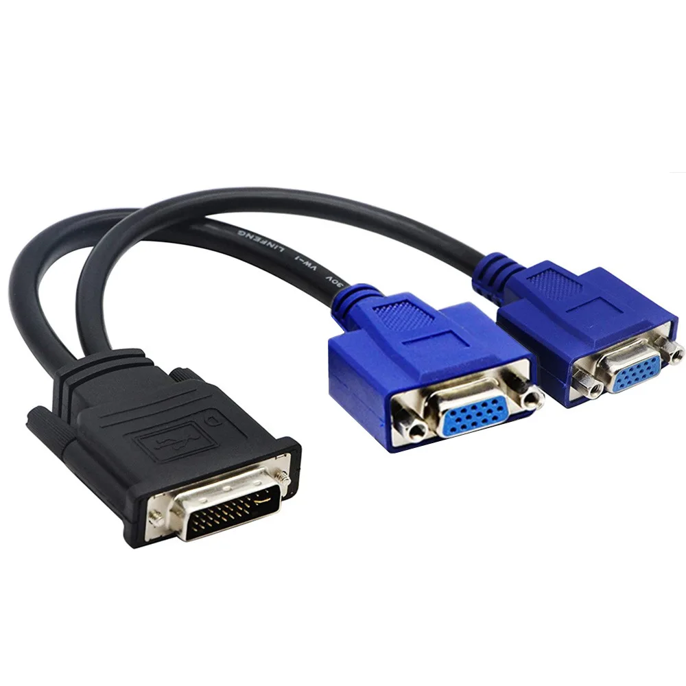

Разветвитель DVI 24 + 5 папа на 2 VGA мама видеокабель адаптер для компьютерной видеокарты 24 + 5 DVI на Dual VGA 25 см