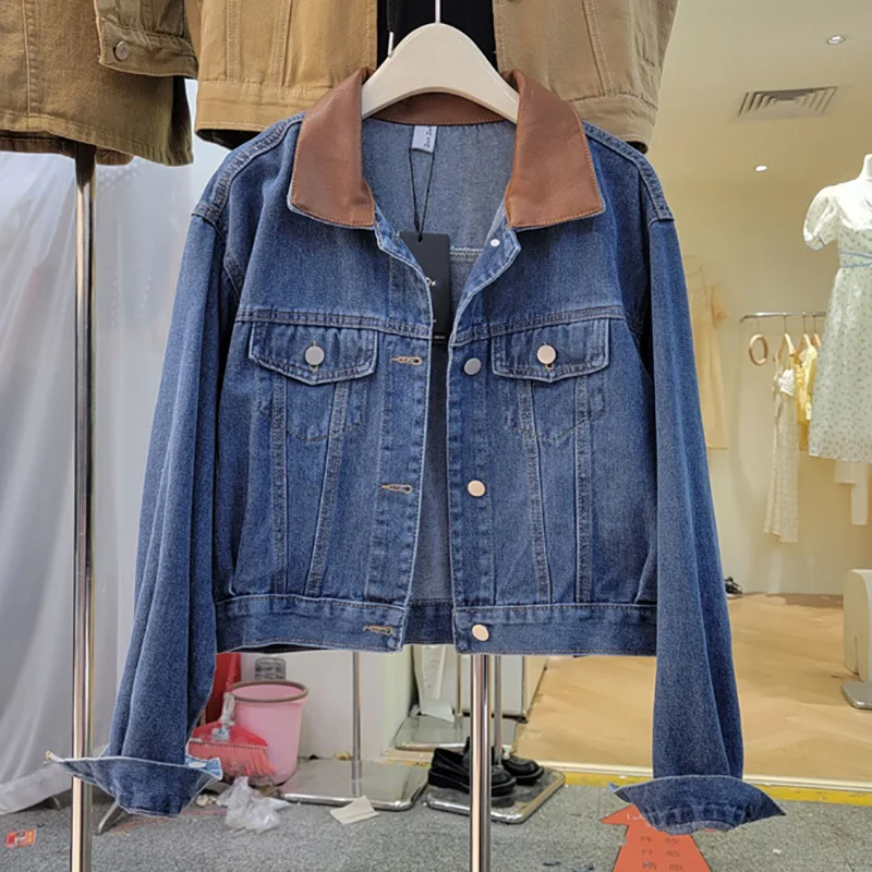 

SeeBeautiful Loose Denim Jacket Coat Turn-down Collar Long Sleeve Single Breasted Pockets Women Autumn 2022 New Fashion Q495