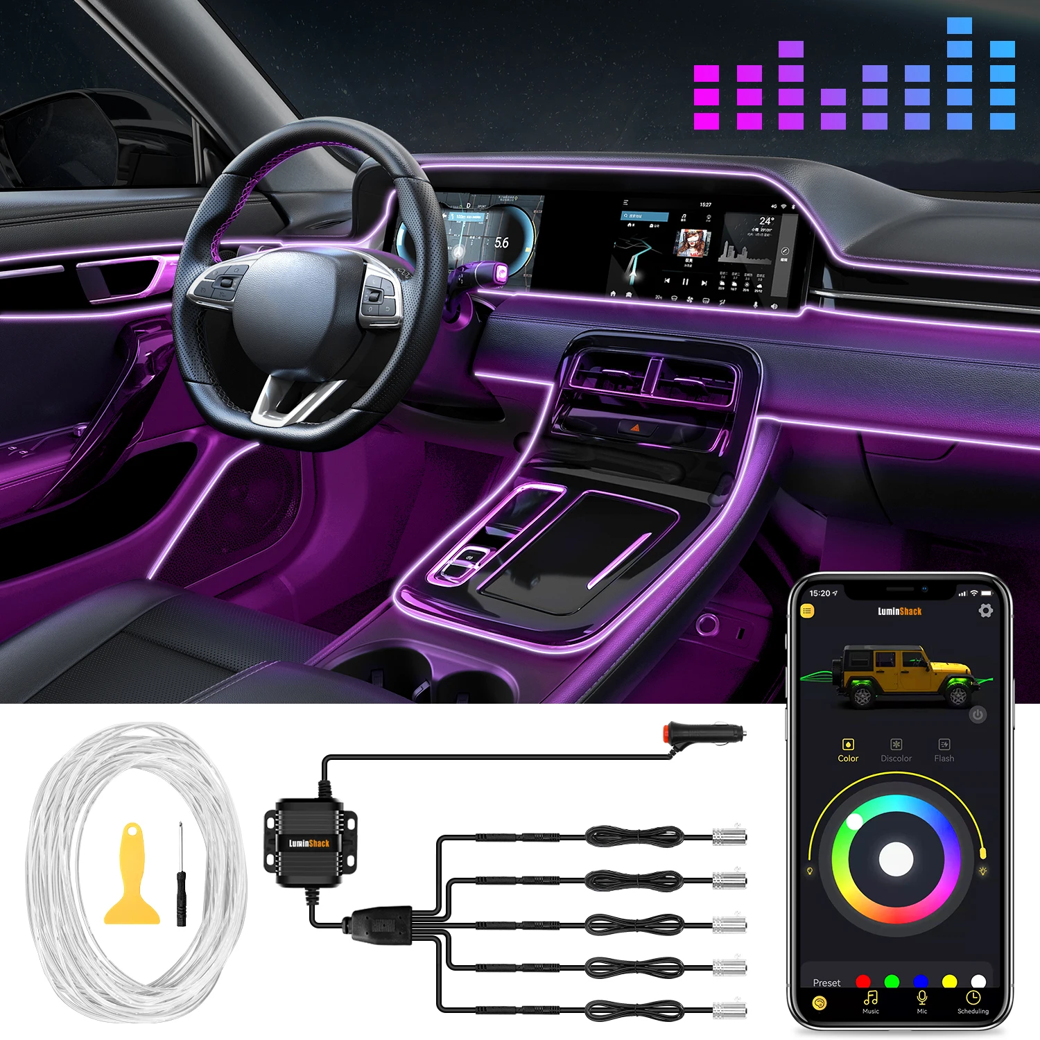 

5 в 1, неосветильник Светодиодная лента RGB для подсветки салона автомобиля