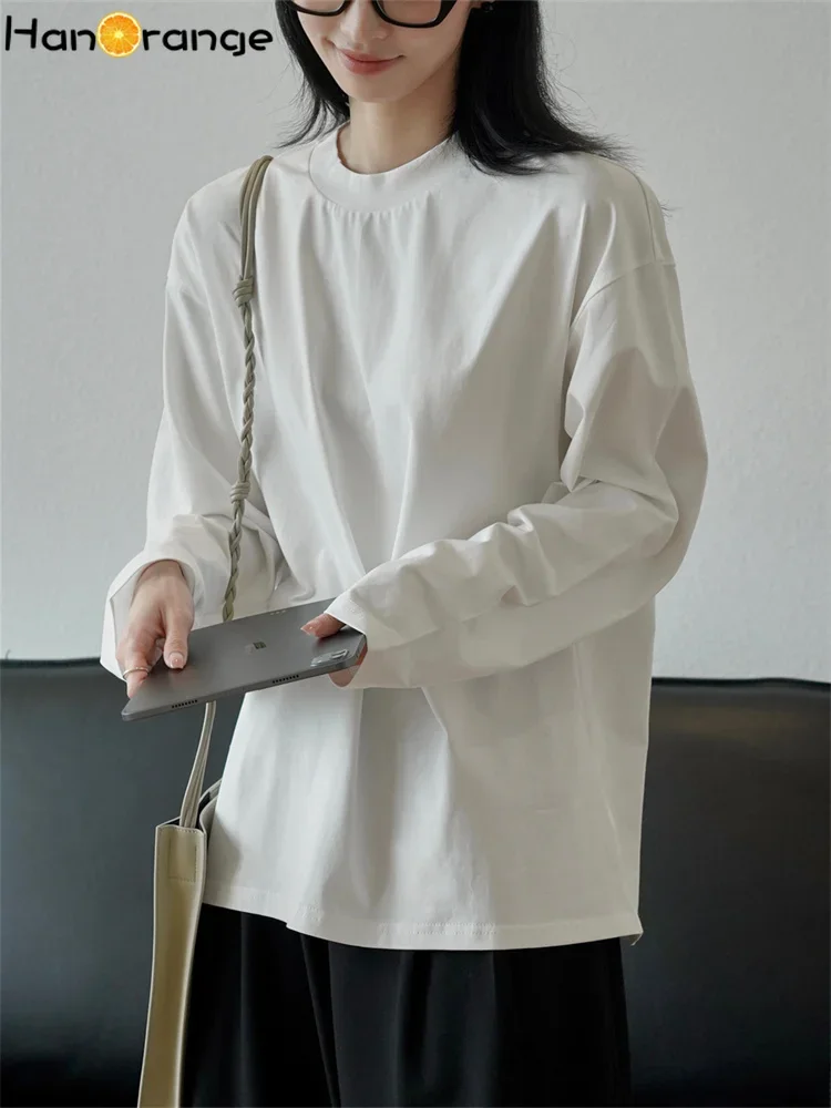 HanOrange 2024 весенне-осенняя простая базовая футболка с круглым вырезом и длинными