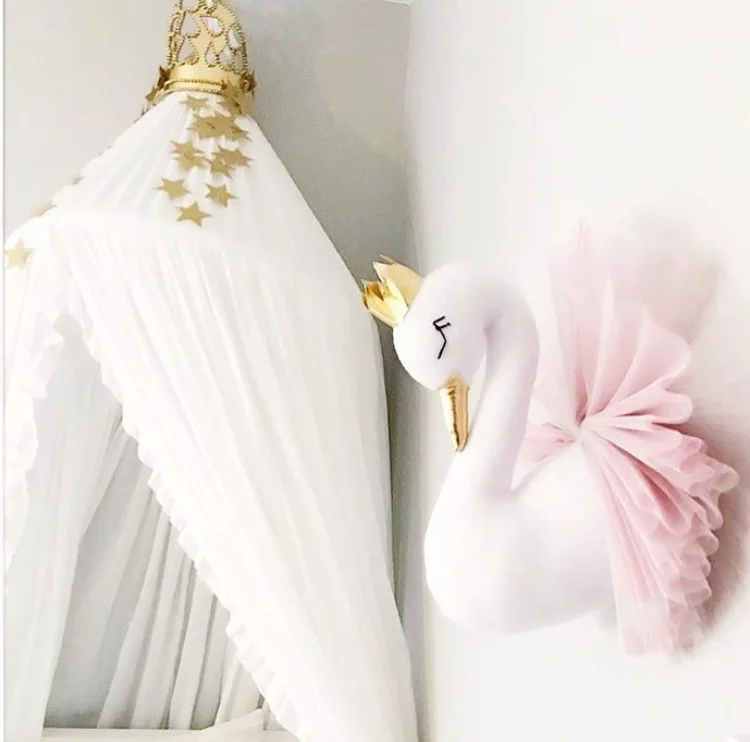

Swan Doll Stuffed Toys Wall Art Decor Golden Crown 3D Swan Wall Hanging Girl Bedroom Decoration Wedding Birthday Party Supplies