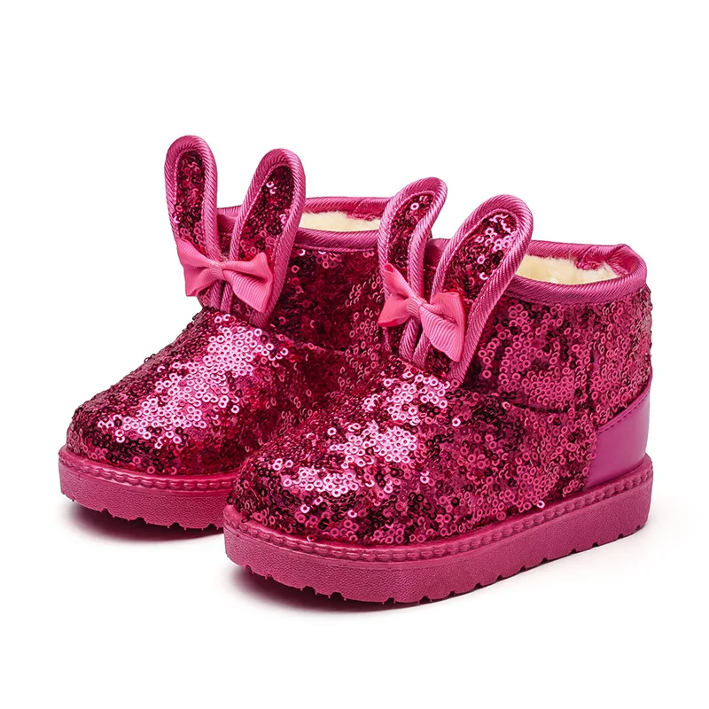 

2023 New Girls Casual Snow Boots Drop Shipping Fashion Bunny Ear Kids Versatile Soft Princess Shoes Bow Cute Children Shoes Flat