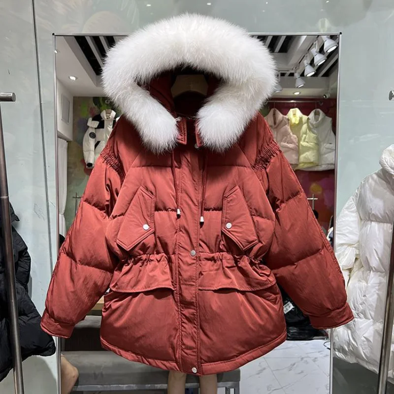 

Causal Large Fur Collar Hooded 2022 New Winter Down Coat Female White Duck Down Jacket Women Short Puff Clothes Abrigos Mujer