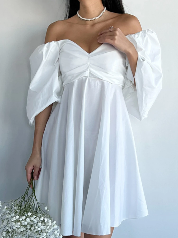 

Женское платье с открытыми плечами LY VAREY LIN, летнее сексуальное платье с пышными рукавами и вырезом лодочкой, женское повседневное облегающе...