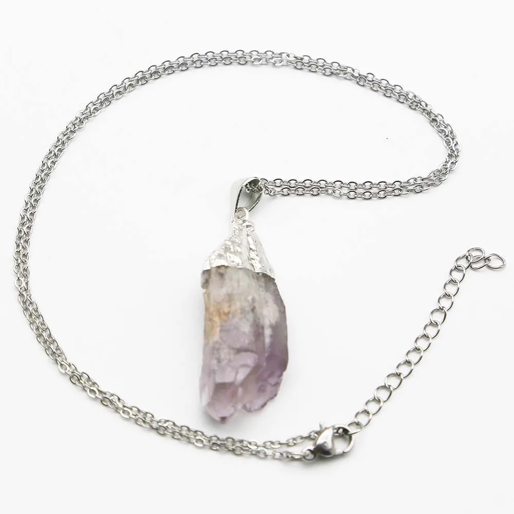 1 шт. натуральный аметист руды неправильной формы посеребренное ожерелье с подвеской Цепочка Из Нержавеющей Стали Подвески DIY ювелирные аксессуары Подарки