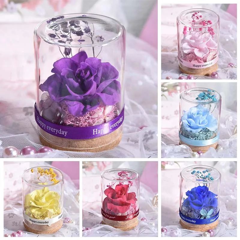 

Immortal Flower Glass Cover Finished Diy Material Package Gift Gift Box Decoration Rose Christmas Valentine'S Day Gift