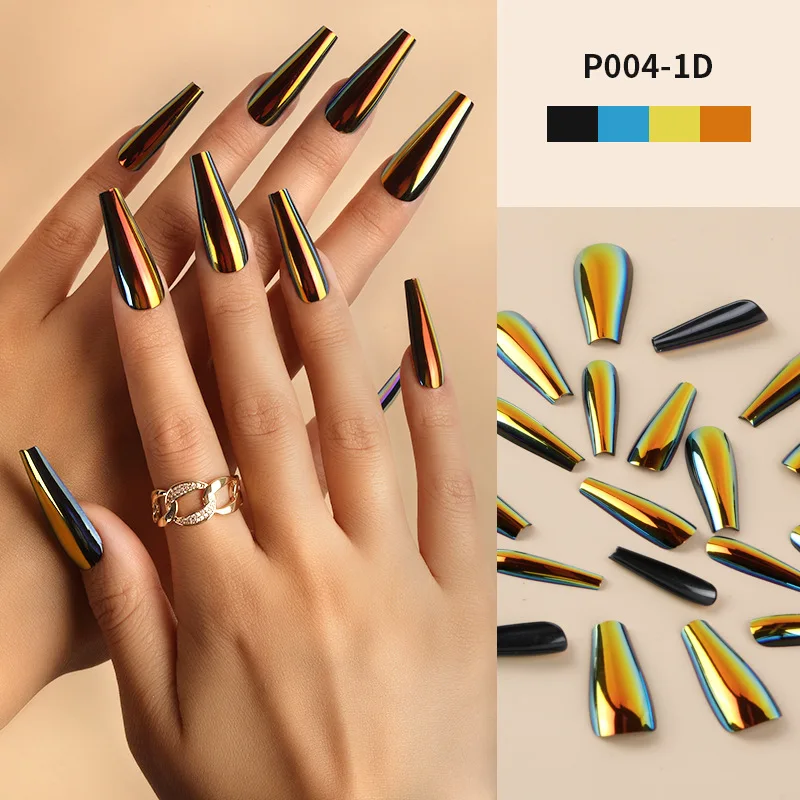 

24pcs Extended Long Ballet Coffin False Nail Tips Aurora Mirror Plate Wearing Manicure Finished Fake Nail Patch Press on Nails