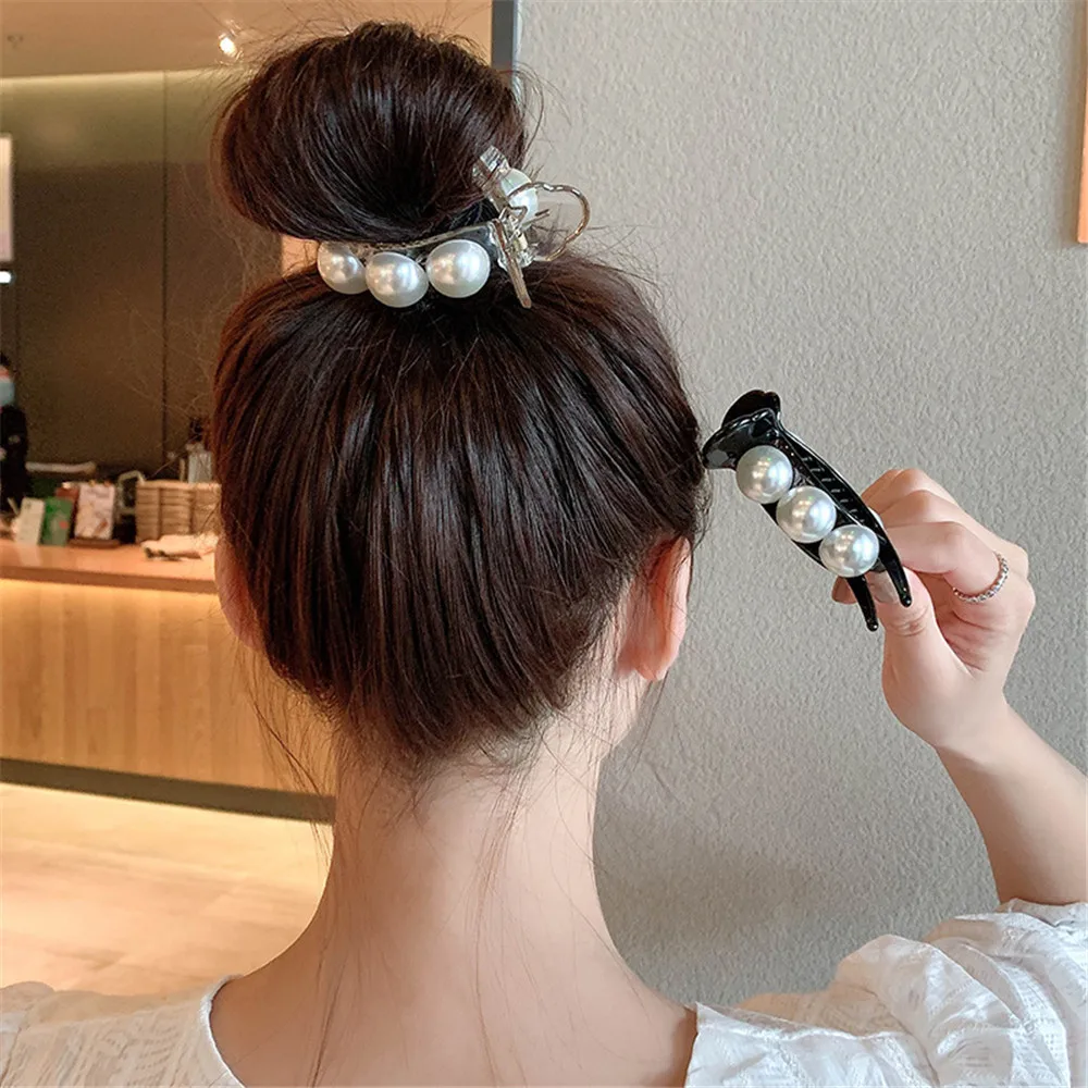 

Acrylic Hair Claws Pearl Clips For Woman Large Size Barrette Crab Ladies Fashion Hair Accessories Meat Bun Hair Grip