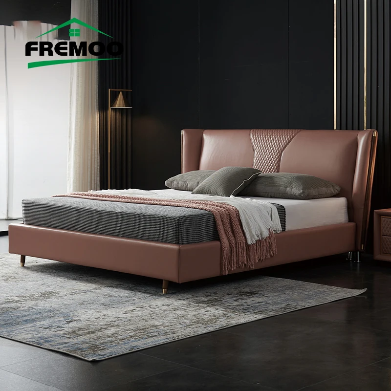 

Ltalian Light Luxury Leather Bed Modern Minimalist Double Bed High Quality Muebles De Dormitorio Master Bedroom