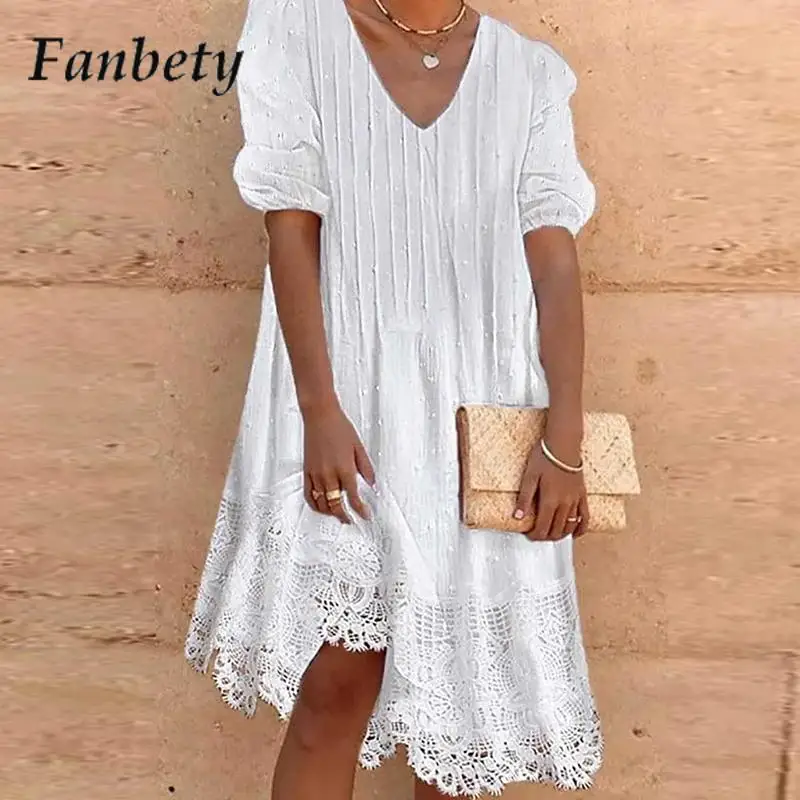 

2023 элегантное однотонное платье с V-образным вырезом, женское модное пляжное платье с вышивкой, женское летнее сексуальное платье-трапеция с V-образным вырезом, платье