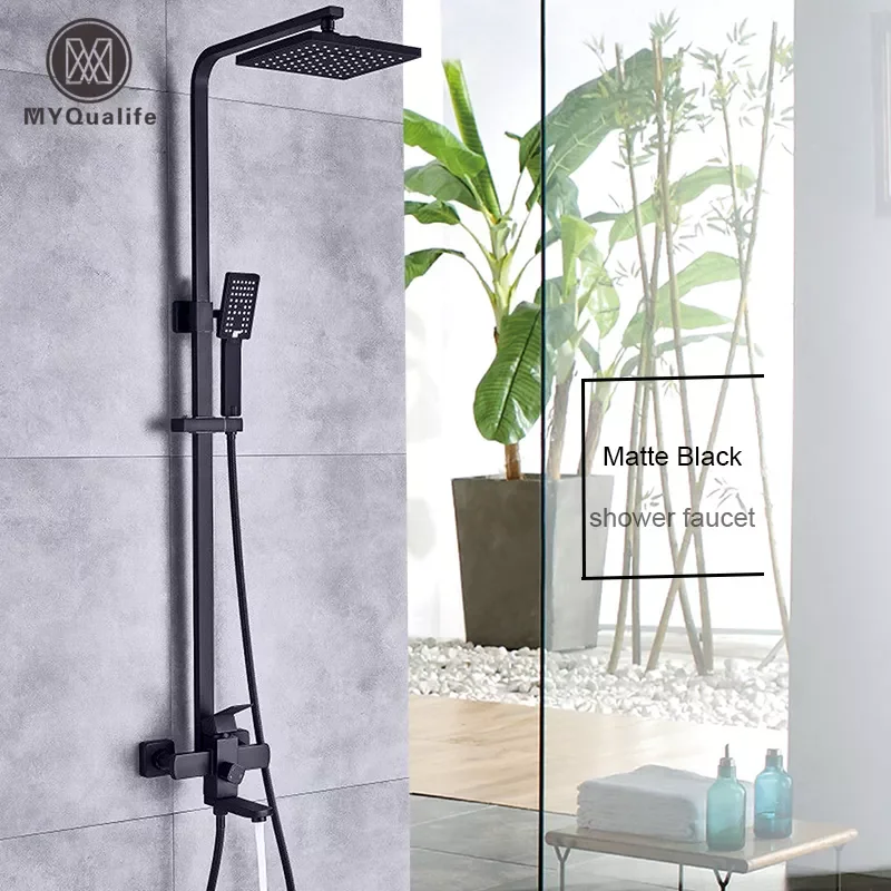 

Luxurious Matte Black Rainfall Shower Faucet Set Single Lever Bathtub Shower Mixer Faucet Shower Hot Cold Water Tap