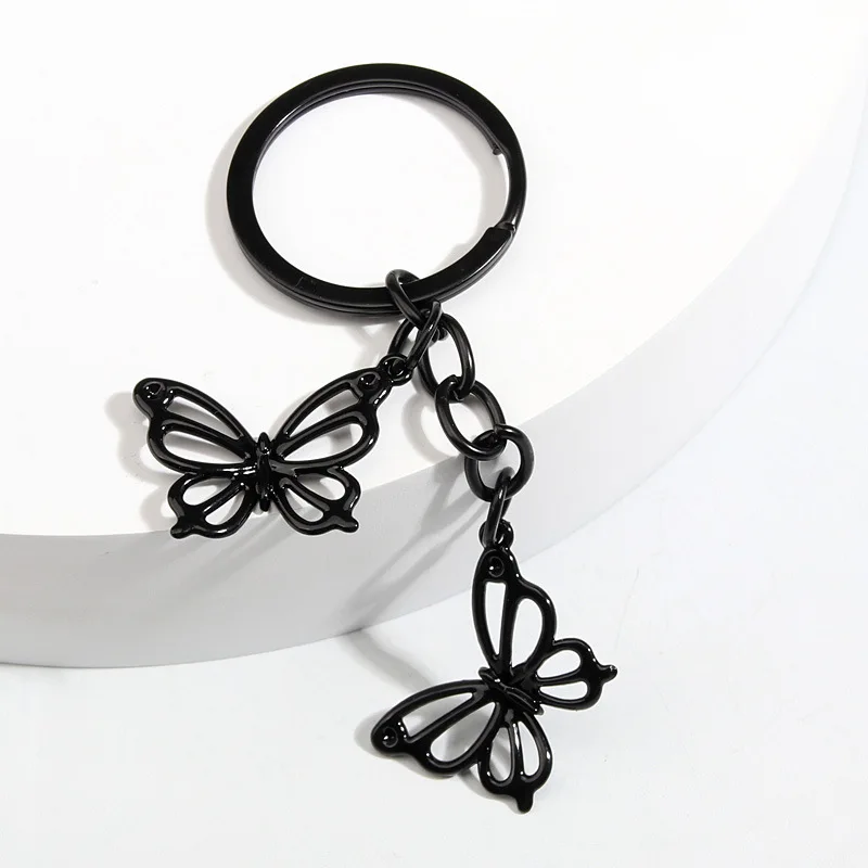 

Black Hollowed Out Butterfly Keychain Animal KeyRing Women Man Accessories Jewelry Bag Pendant Friendship Family Gift