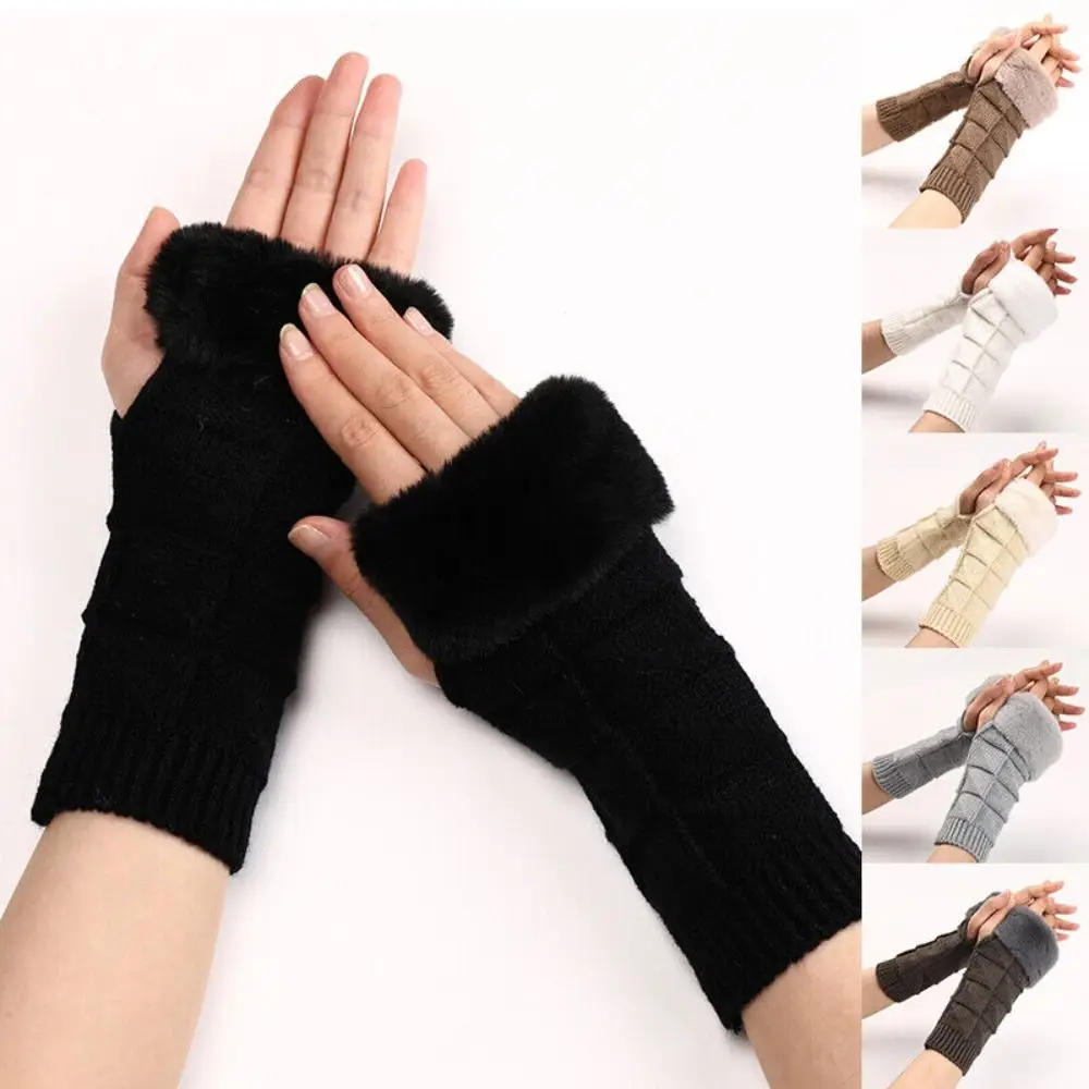 

Fashion Warm Keep Warm Cartoon Cats Stretch Fingerless Gloves Women Mittens Warmer Gloves Fur Wrist Mitten