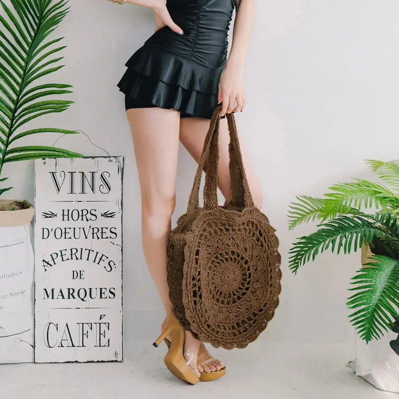 Женская соломенная сумка с подсолнухом большой емкости на одно плечо для