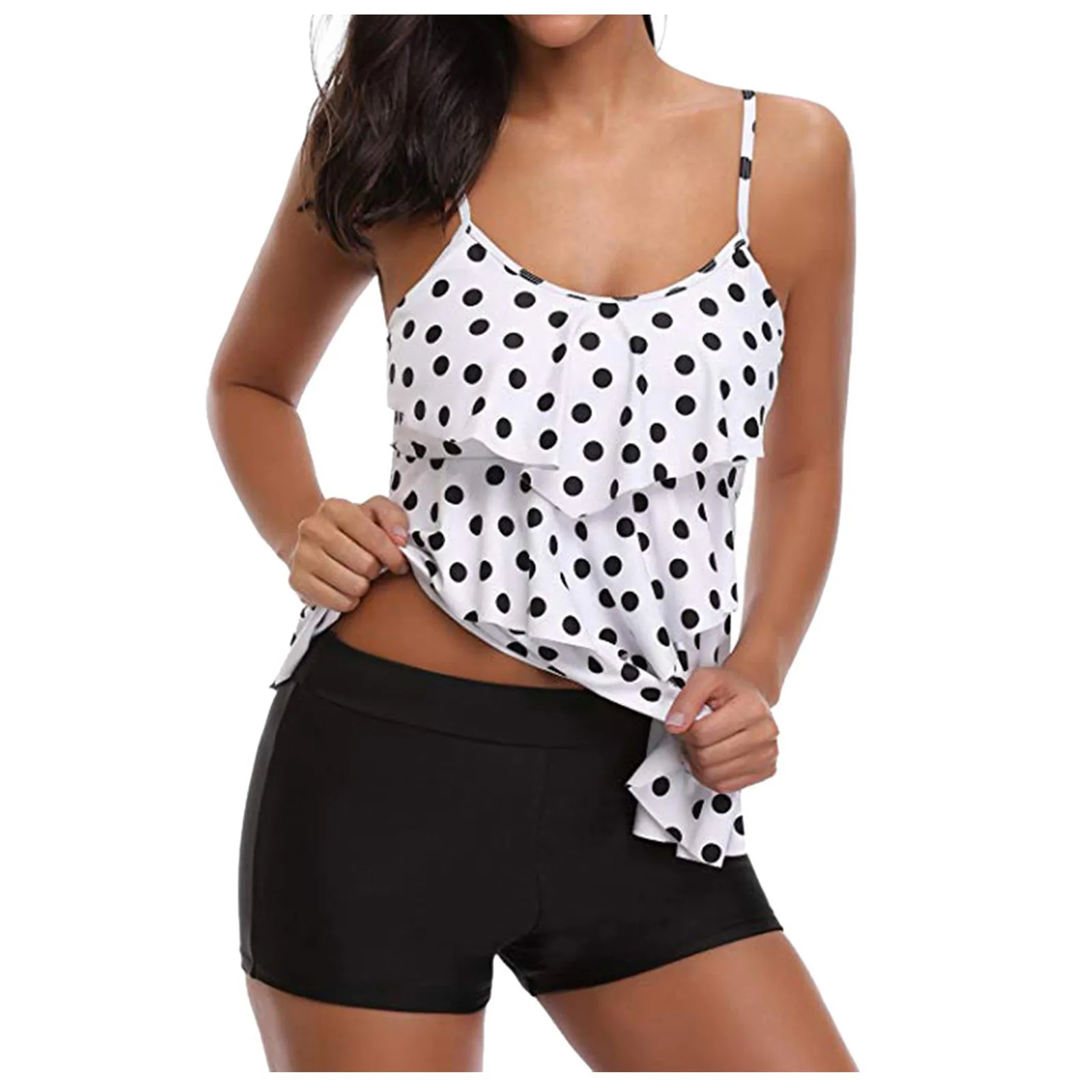 

2 Tankini With Boyshorts Set Bikini Printed Top Piece Flounce Swimwear Women Swimwears Tankinis Set Swimwears Thong swimsuit