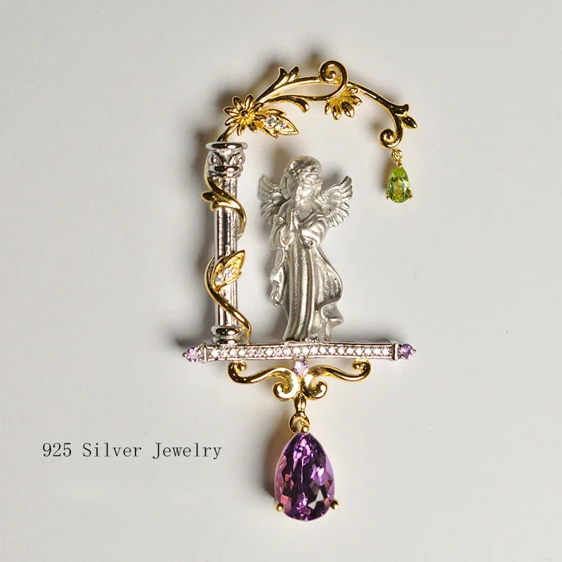 Итальянский винтажный стиль 100% серебро 925 пробы аметист комплект перидот