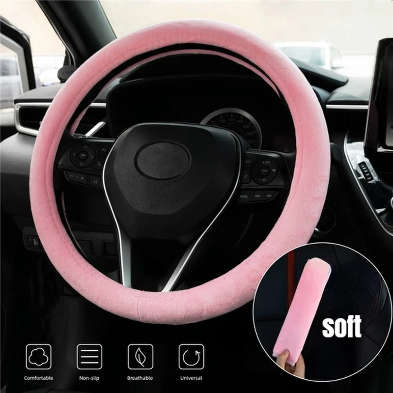 

Car Plush Soft and Warm Steering Wheel Shift Handbrake Cover Protective Cover Car Accessories Pink Car Decoration