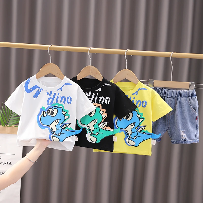 

Summer Cotton Children Baby Boy Girls Clothes Cartoon Dinosaur Cotton T Shirts Shorts 2Pcs/Set Kids Fashion Toddler Tracksuits
