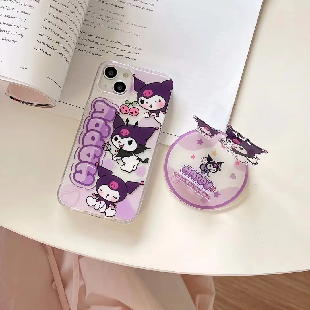 

Cute Sanrio Kuromi Purple With a bracket Phone Cases For iPhone 14 13 12 11 Pro Max Back Cover