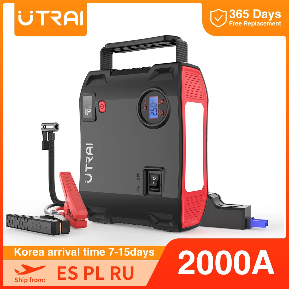 Car Jump Starter with Air Compressor Power Bank Portable Air Pump Battery Booster 2000A Automotive Starting Device
