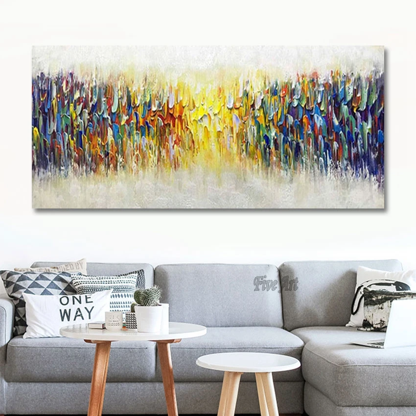 

Frameless Palette Knife Colourful Textured Abstract Oil Painting Large Canvas Art Wall Picture For Home Decoration Pieces