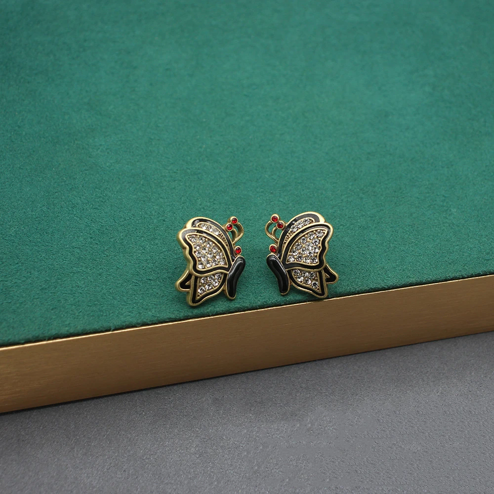 Черное золото эмаль французские винтажные девчачьи серьги-гвоздики с цирконием